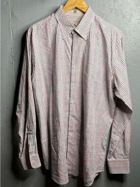 Peter Millar Pink, Blue, Brown Plaid Button Down Long Sleeve Shirt Men's Size L